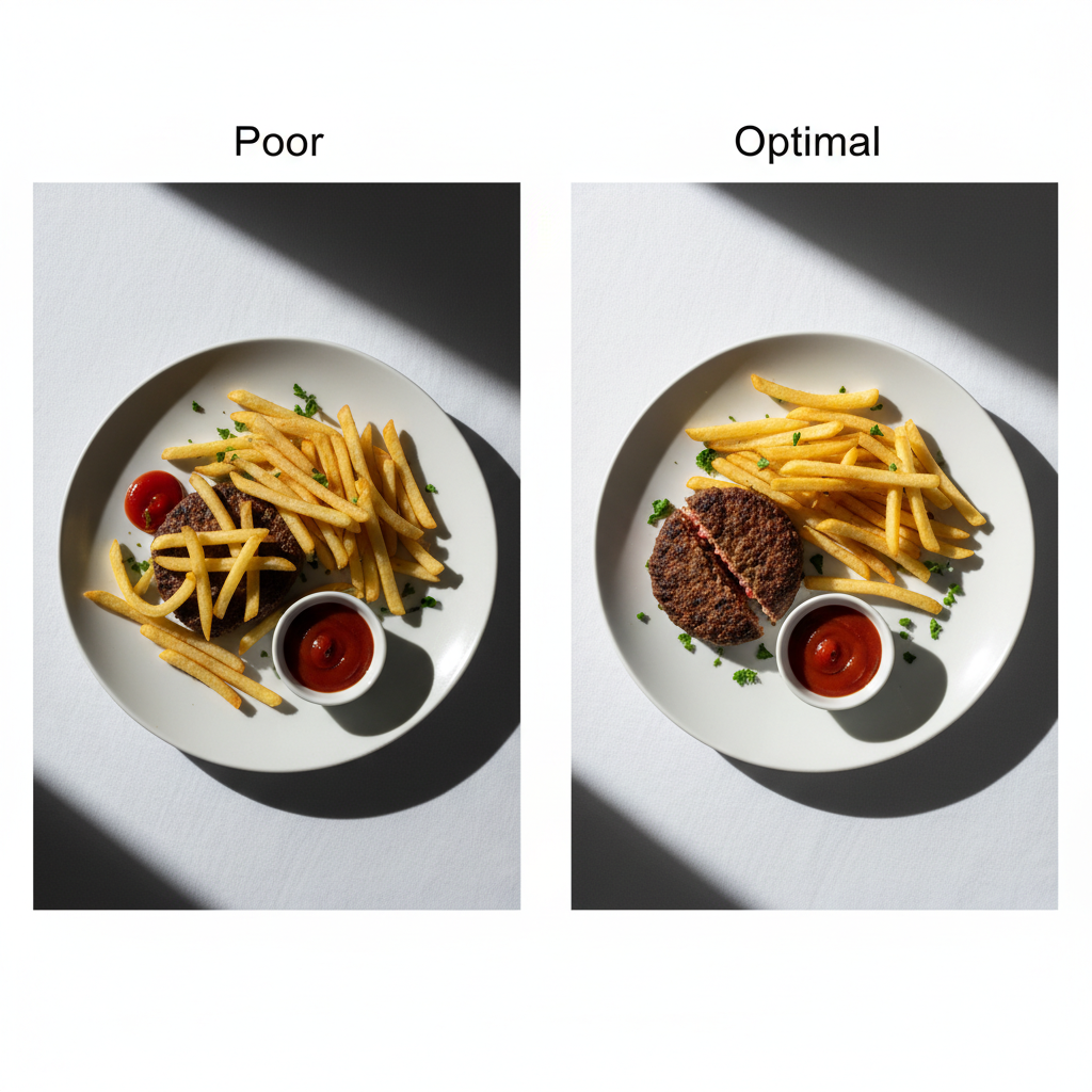 Comparison of poor versus optimal food photography technique for AI recognition
