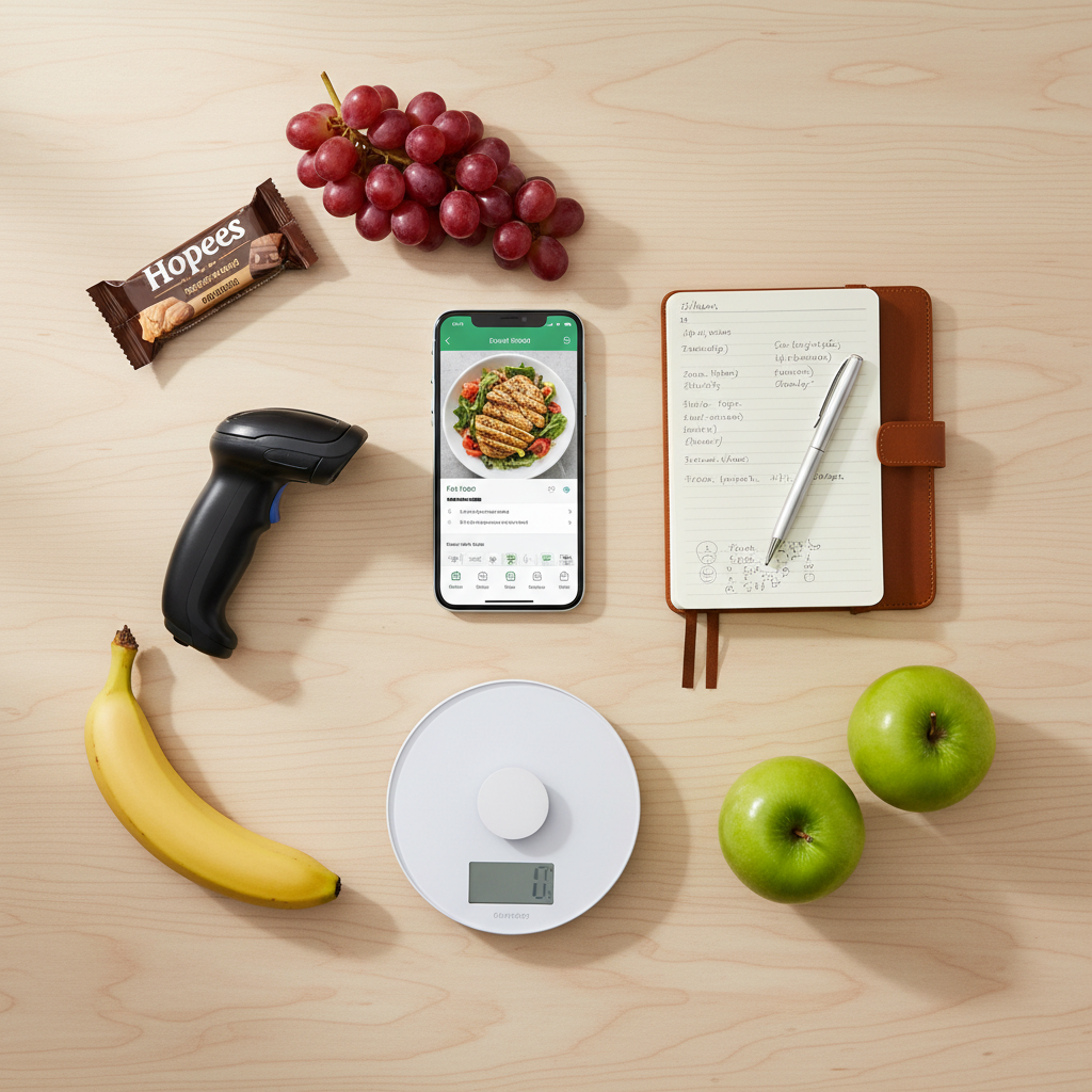 Hybrid food tracking tools: smartphone, journal, barcode scanner, and scale