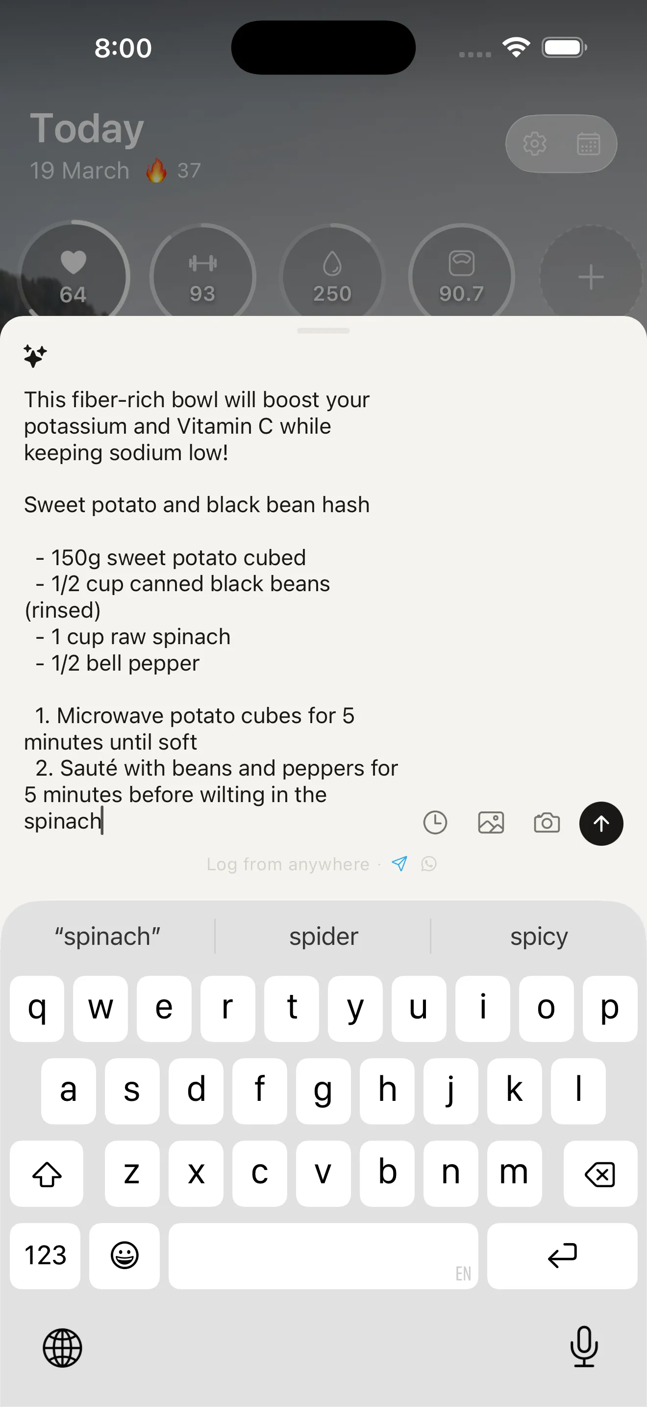 KCALM iOS — personalized meal suggestion based on current focus areas