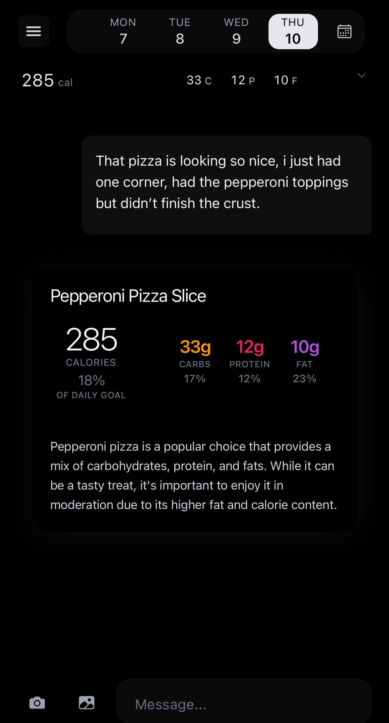 Track feature - conversational calorie logging